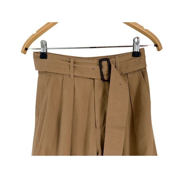 Macphee Tomorrowland Camel Wide-Leg High-Rise Pants With Belt Cotton & Leather B - Picture 3 of 7